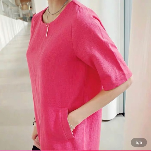 100% Linen dress, watermelon red - Picture 3 of 4